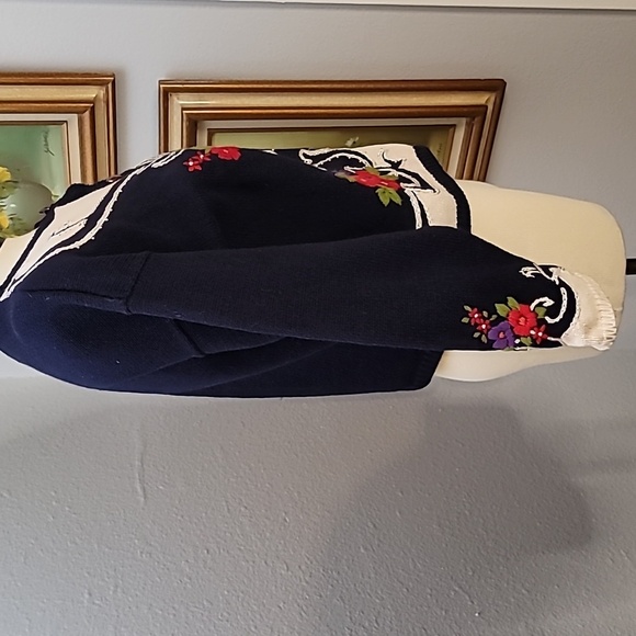 HERMAN GEIST hand embroidered coastal granny cardigan sweater size large blue - Picture 6 of 16